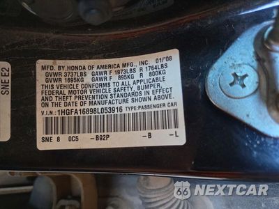 Zdjęcie 12 z 12 samochodu: 2008 HONDA CIVIC EX VIN:1HGFA16898L053916 - miniatura