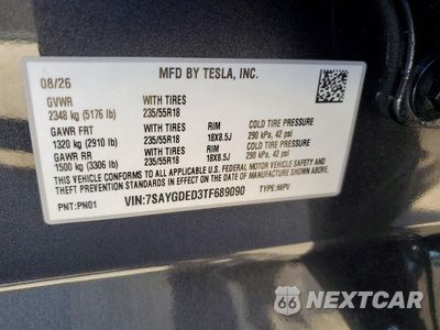 Zdjęcie 12 z 12 samochodu: 2026 TESLA MODEL Y VIN:7SAYGDED3TF689090 - miniatura