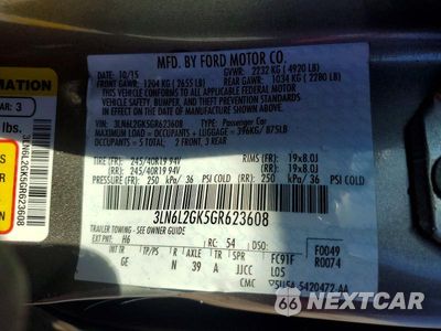 Zdjęcie 12 z 12 samochodu: 2016 LINCOLN MKZ VIN:3LN6L2GK5GR623608 - miniatura