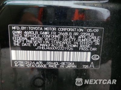 Zdjęcie 12 z 12 samochodu: 2009 LEXUS ES 350 VIN:JTHBJ46G092321926 - miniatura