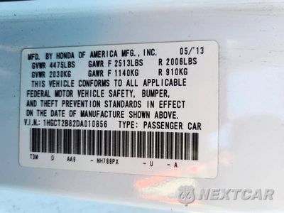 Zdjęcie 12 z 12 samochodu: 2013 HONDA ACCORD EXL VIN:1HGCT2B82DA010856 - miniatura