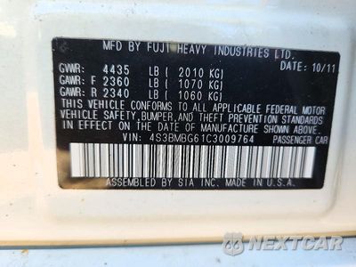 Zdjęcie 12 z 12 samochodu: 2012 SUBARU LEGACY 2.5I PREMIUM VIN:4S3BMBG61C3009764 - miniatura