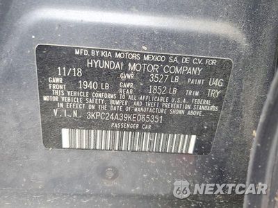 Zdjęcie 12 z 12 samochodu: 2019 HYUNDAI ACCENT SE VIN:3KPC24A39KE065351 - miniatura