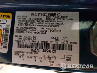 Zdjęcie 12 z 12 samochodu: 2018 FORD FUSION SE HYBRID VIN:3FA6P0LU8JR281136 - miniatura
