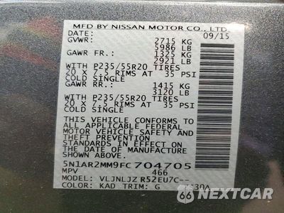 Zdjęcie 13 z 13 samochodu: 2015 NISSAN PATHFINDER S VIN:5N1AR2MM9FC704705 - miniatura