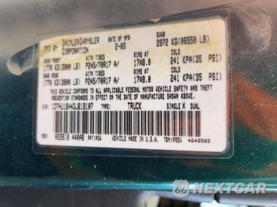 Zdjęcie 13 z 13 samochodu: 2003 DODGE RAM 1500 ST VIN:1D7HU16N43J619107 - miniatura