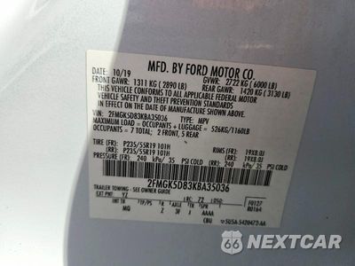 Zdjęcie 13 z 13 samochodu: 2019 FORD FLEX LIMITED VIN:2FMGK5D83KBA35036 - miniatura