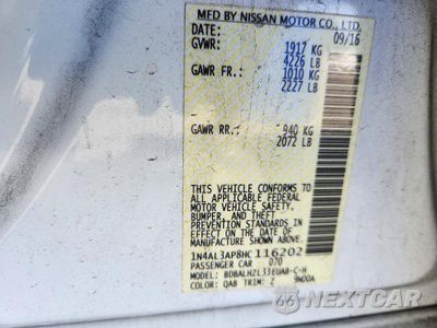 Zdjęcie 13 z 13 samochodu: 2017 NISSAN ALTIMA 2.5 SR VIN:1N4AL3AP8HC116202 - miniatura