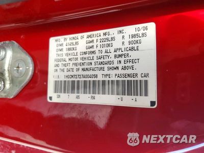 Zdjęcie 13 z 13 samochodu: 2007 HONDA ACCORD EX VIN:1HGCM72727A004058 - miniatura