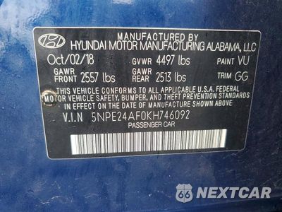 Zdjęcie 12 z 12 samochodu: 2019 HYUNDAI SONATA SE VIN:5NPE24AF0KH746092 - miniatura