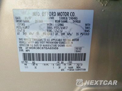 Zdjęcie 13 z 13 samochodu: 2007 FORD EDGE SEL VIN:2FMDK38C87BA85959 - miniatura