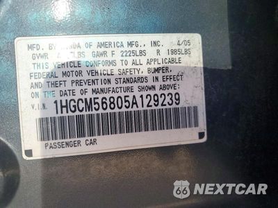 Zdjęcie 12 z 12 samochodu: 2005 HONDA ACCORD EX VIN:1HGCM56805A129239 - miniatura