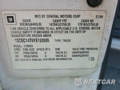 Zdjęcie 12 z 12 samochodu: 2000 CHEVROLET SILVERADO C1500 VIN:1GCEC14T9YE120305 - miniatura