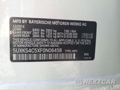 Zdjęcie 13 z 13 samochodu: 2015 BMW X5 XDRIVE35D VIN:5UXKS4C5XF0N06458 - miniatura