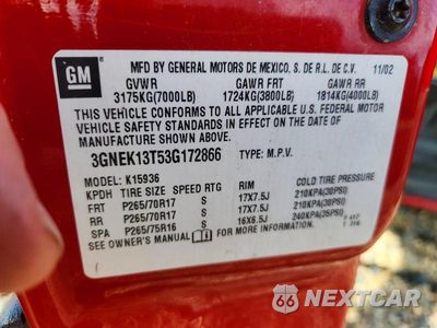 Zdjęcie 12 z 12 samochodu: 2003 CHEVROLET AVALANCHE K1500 VIN:3GNEK13T53G172866 - miniatura