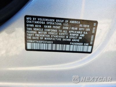 Zdjęcie 12 z 12 samochodu: 2015 VOLKSWAGEN PASSAT S VIN:1VWAT7A32FC074523 - miniatura