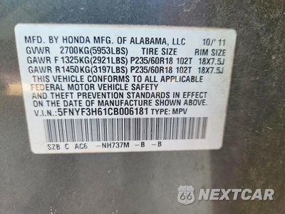 Zdjęcie 14 z 14 samochodu: 2012 HONDA PILOT EXL VIN:5FNYF3H61CB006181 - miniatura
