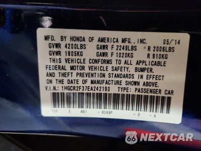 Zdjęcie 12 z 12 samochodu: 2014 HONDA ACCORD LX VIN:1HGCR2F37EA242190 - miniatura
