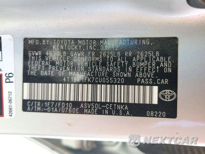 Zdjęcie 12 z 12 samochodu: 2012 TOYOTA CAMRY LE VIN:4T1BF1FK7CU055320 - miniatura