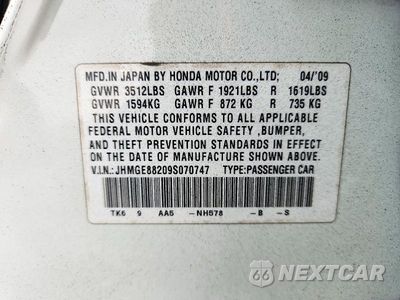 Zdjęcie 12 z 12 samochodu: 2009 HONDA FIT VIN:JHMGE88209S070747 - miniatura