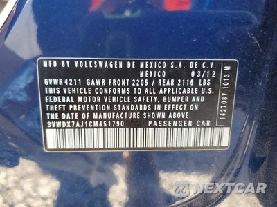 Zdjęcie 12 z 12 samochodu: 2012 VOLKSWAGEN JETTA SE VIN:3VWDX7AJ1CM451790 - miniatura