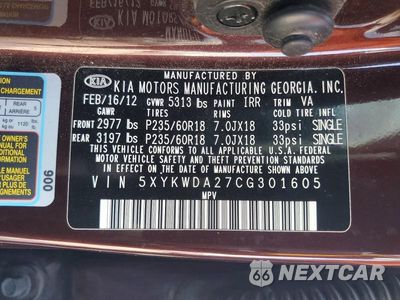 Zdjęcie 13 z 13 samochodu: 2012 KIA SORENTO SX VIN:5XYKWDA27CG301605 - miniatura