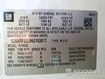 Zdjęcie 13 z 13 samochodu: 2017 CHEVROLET TRAVERSE LS VIN:1GNKRFED0HJ153617 - miniatura