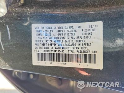 Zdjęcie 12 z 12 samochodu: 2013 HONDA ACCORD LX VIN:1HGCR2F33DA233453 - miniatura