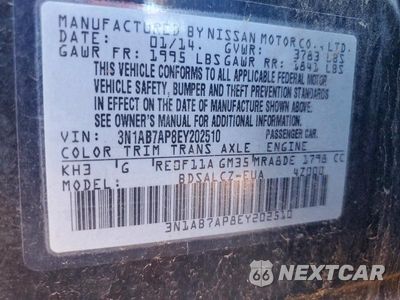 Zdjęcie 12 z 12 samochodu: 2014 NISSAN SENTRA S VIN:3N1AB7AP8EY202510 - miniatura