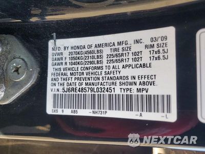 Zdjęcie 13 z 13 samochodu: 2009 HONDA CR-V EX VIN:5J6RE48579L032451 - miniatura
