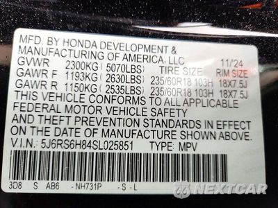 Zdjęcie 13 z 13 samochodu: 2025 HONDA CR-V SPORT-L VIN:5J6RS6H84SL025851 - miniatura