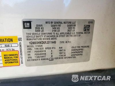 Zdjęcie 13 z 13 samochodu: 2015 CHEVROLET TRAVERSE LT VIN:1GNKVHKD6FJ311449 - miniatura