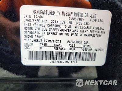 Zdjęcie 12 z 12 samochodu: 2007 INFINITI G35 BASE VIN:JNKBV61E77M711249 - miniatura