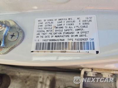 Zdjęcie 13 z 13 samochodu: 2008 HONDA ACCORD EXL VIN:1HGCP36888A027848 - miniatura