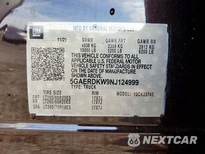 Zdjęcie 13 z 13 samochodu: 2022 BUICK ENCLAVE AVENIR VIN:5GAERDKW9NJ124999 - miniatura