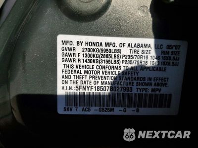 Zdjęcie 13 z 13 samochodu: 2007 HONDA PILOT EXL VIN:5FNYF18507B027993 - miniatura