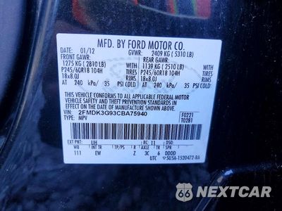 Zdjęcie 13 z 13 samochodu: 2012 FORD EDGE SE VIN:2FMDK3G93CBA75940 - miniatura