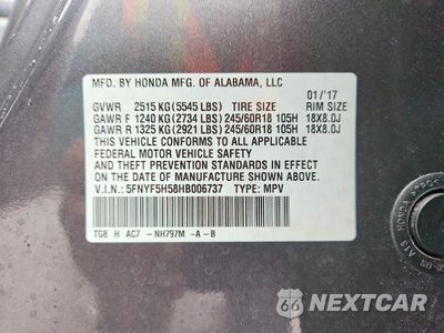 Zdjęcie 13 z 13 samochodu: 2017 HONDA PILOT EXL VIN:5FNYF5H58HB006737 - miniatura