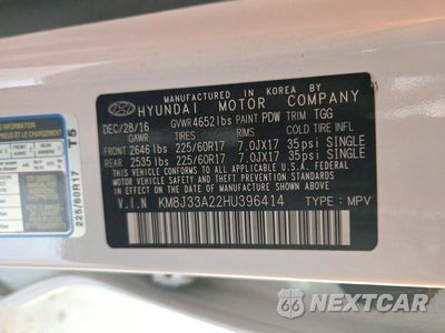 Zdjęcie 13 z 13 samochodu: 2017 HYUNDAI TUCSON ECO VIN:KM8J33A22HU396414 - miniatura
