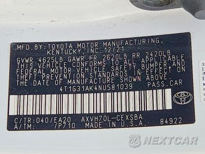 Zdjęcie 12 z 12 samochodu: 2022 TOYOTA CAMRY HYBRID SE VIN:4T1G31AK4NU581039 - miniatura