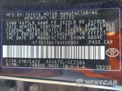 Zdjęcie 13 z 13 samochodu: 2022 TOYOTA CAMRY SE VIN:4T1G11AK7NU696904 - miniatura