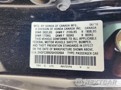 Zdjęcie 12 z 12 samochodu: 2016 HONDA CIVIC TOURING VIN:2HGFC3B92GH352664 - miniatura