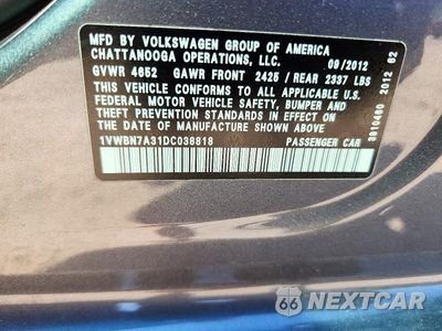 Zdjęcie 12 z 12 samochodu: 2013 VOLKSWAGEN PASSAT SE VIN:1VWBN7A31DC038818 - miniatura