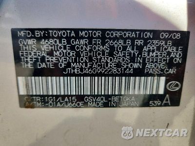 Zdjęcie 12 z 12 samochodu: 2009 LEXUS ES 350 VIN:JTHBJ46G992283144 - miniatura