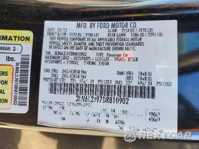 Zdjęcie 13 z 13 samochodu: 2013 LINCOLN MKZ VIN:3LN6L2J97DR810902 - miniatura