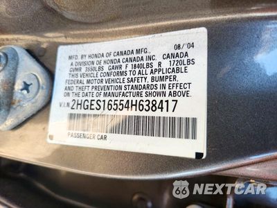 Zdjęcie 12 z 12 samochodu: 2004 HONDA CIVIC LX VIN:2HGES16554H638417 - miniatura