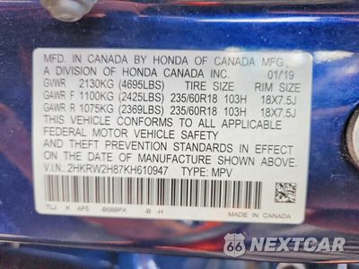 Zdjęcie 13 z 13 samochodu: 2019 HONDA CR-V EXL VIN:2HKRW2H87KH610947 - miniatura
