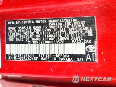Zdjęcie 13 z 13 samochodu: 2008 TOYOTA COROLLA CE VIN:2T1BR32E88C880570 - miniatura