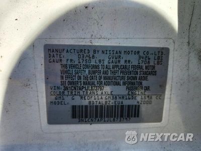 Zdjęcie 12 z 12 samochodu: 2018 NISSAN VERSA SV VIN:3N1CN7AP1JL873797 - miniatura