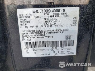 Zdjęcie 12 z 12 samochodu: 2008 FORD F150 SUPERCREW VIN:1FTRW12W98KC78019 - miniatura